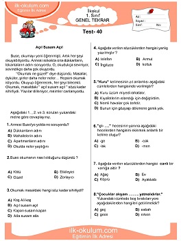 1. sınıf genel tekrar testleri